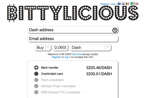 Buy Dash on Bittylicious in British Pound