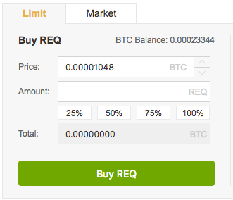 Buying panel Binance REQ