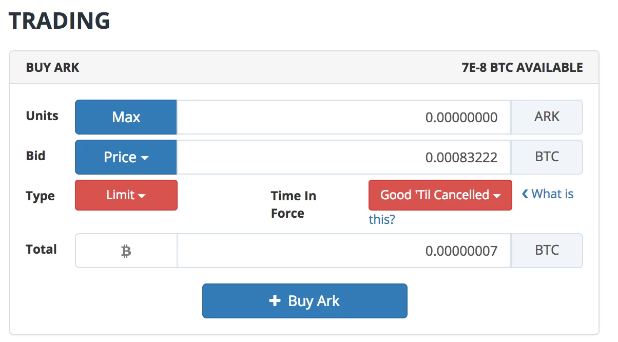 Buying Ark on Bittrex