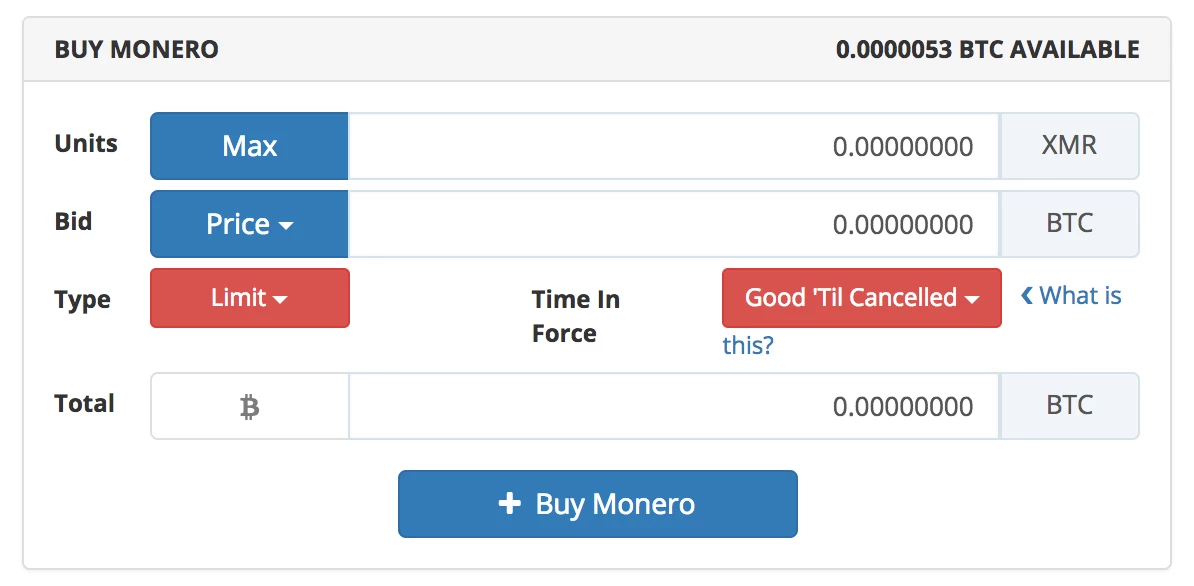 Monero order form on Bittrex