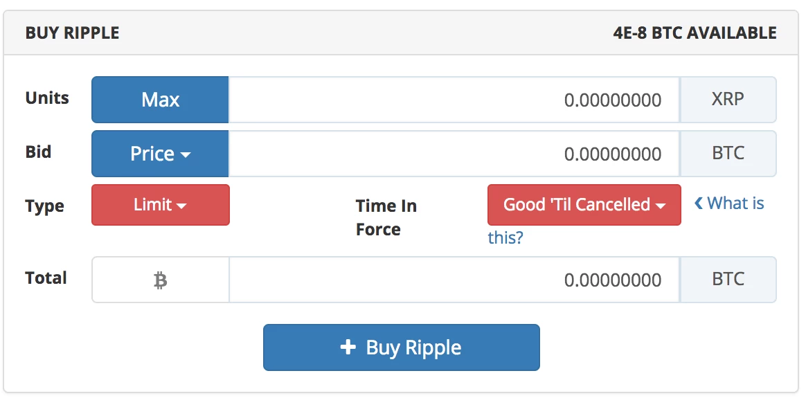 Buy Ripple in the UK with Bittrex exchange screenshot