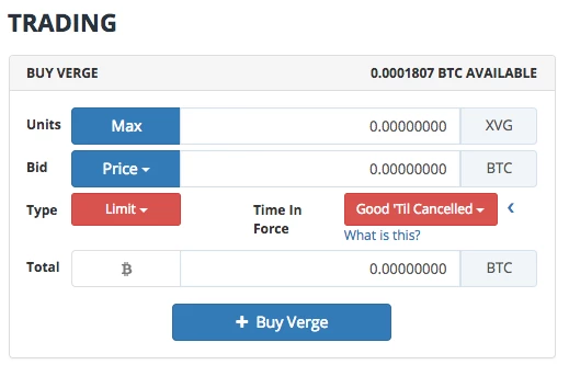 Buy Verge in the UK with Bittrex