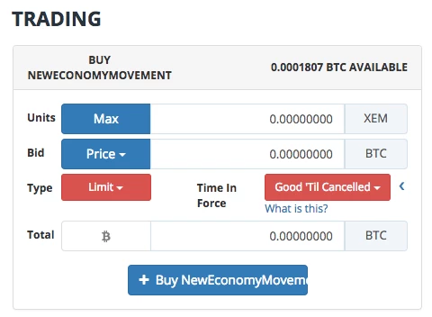Trading BTC for NEM on Bittrex