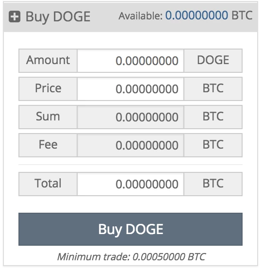 Cryptopia DOGE order form