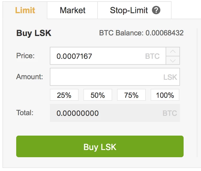 Lisk order panel Binance
