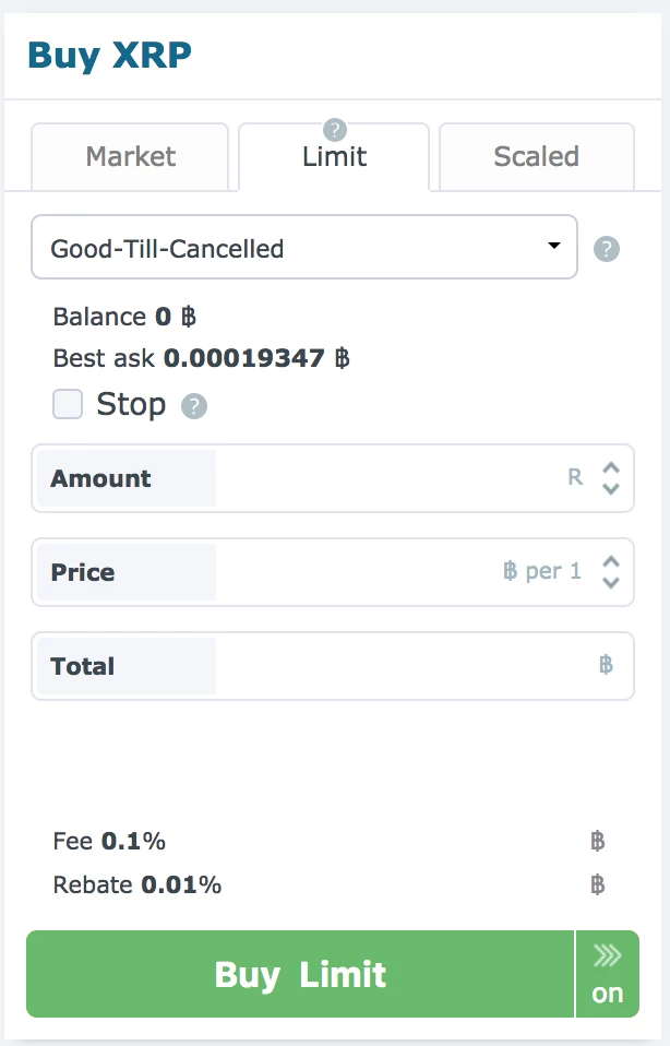 HitBTC order window XRP