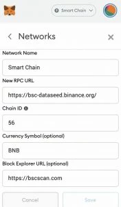 PancakeSwap metamask binancechain