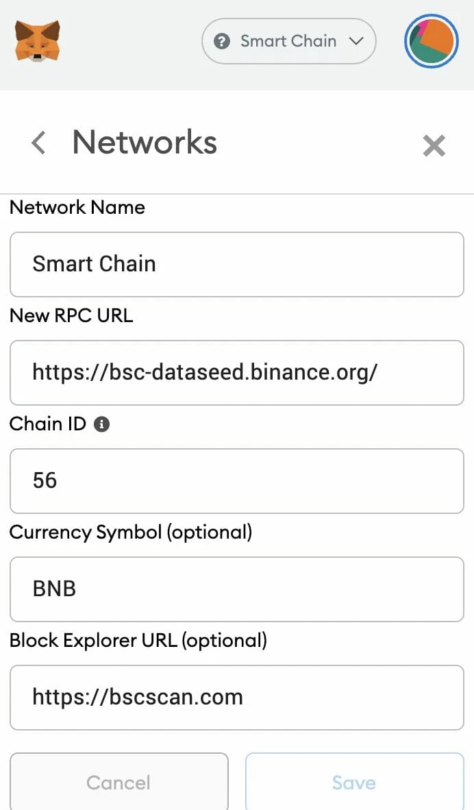 PancakeSwap metamask binancechain
